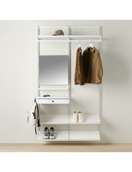 Solution d'entrée simple Elfa avec étagères inclinées et miroir, Décor+ L: 120 Mat Blanc/Blanc