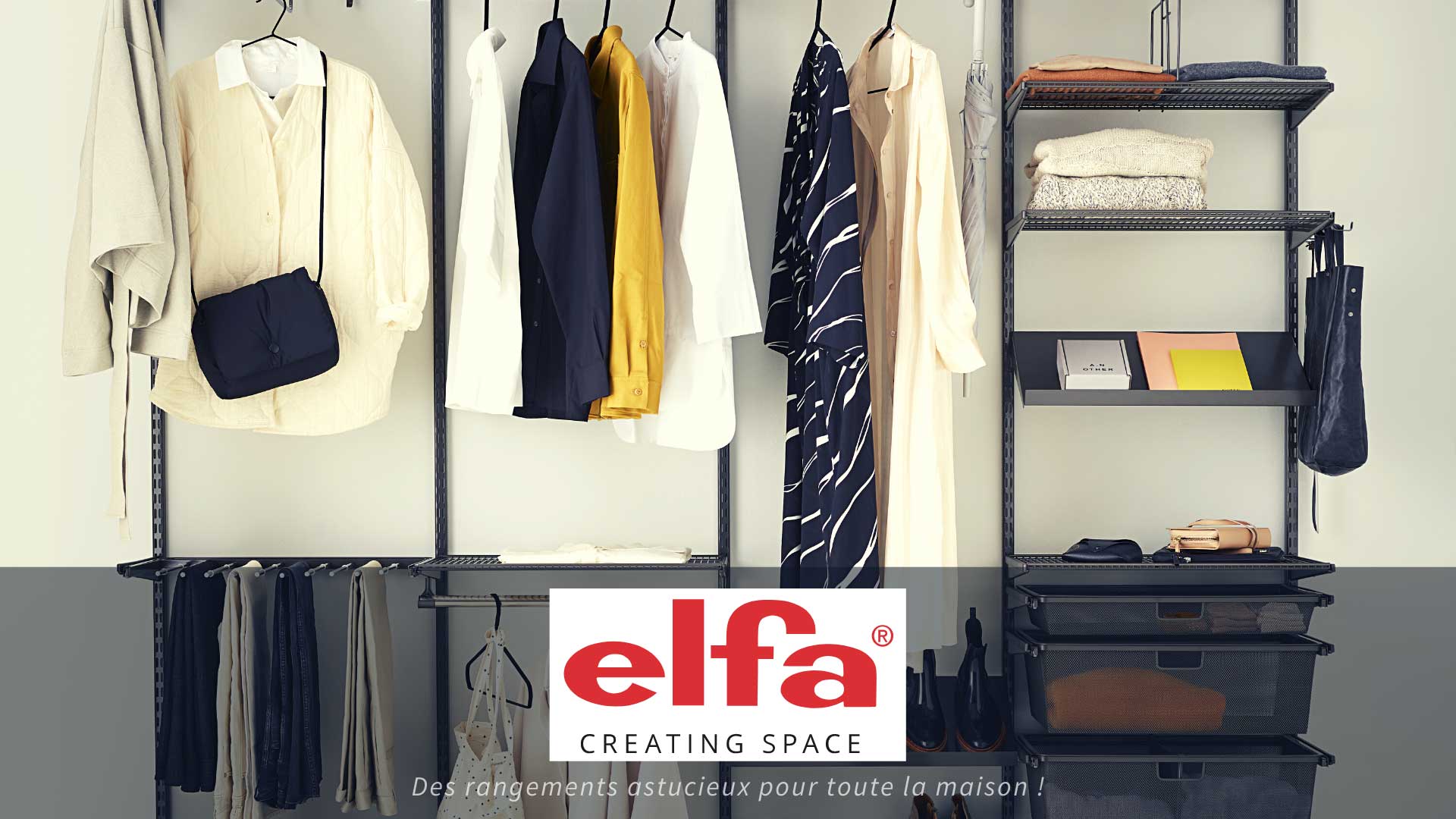 Elfa Solution pour placard Elfa Classic Blanc option 10, un rangement  alliant le bois et l'acier pour un dressing moduloable et